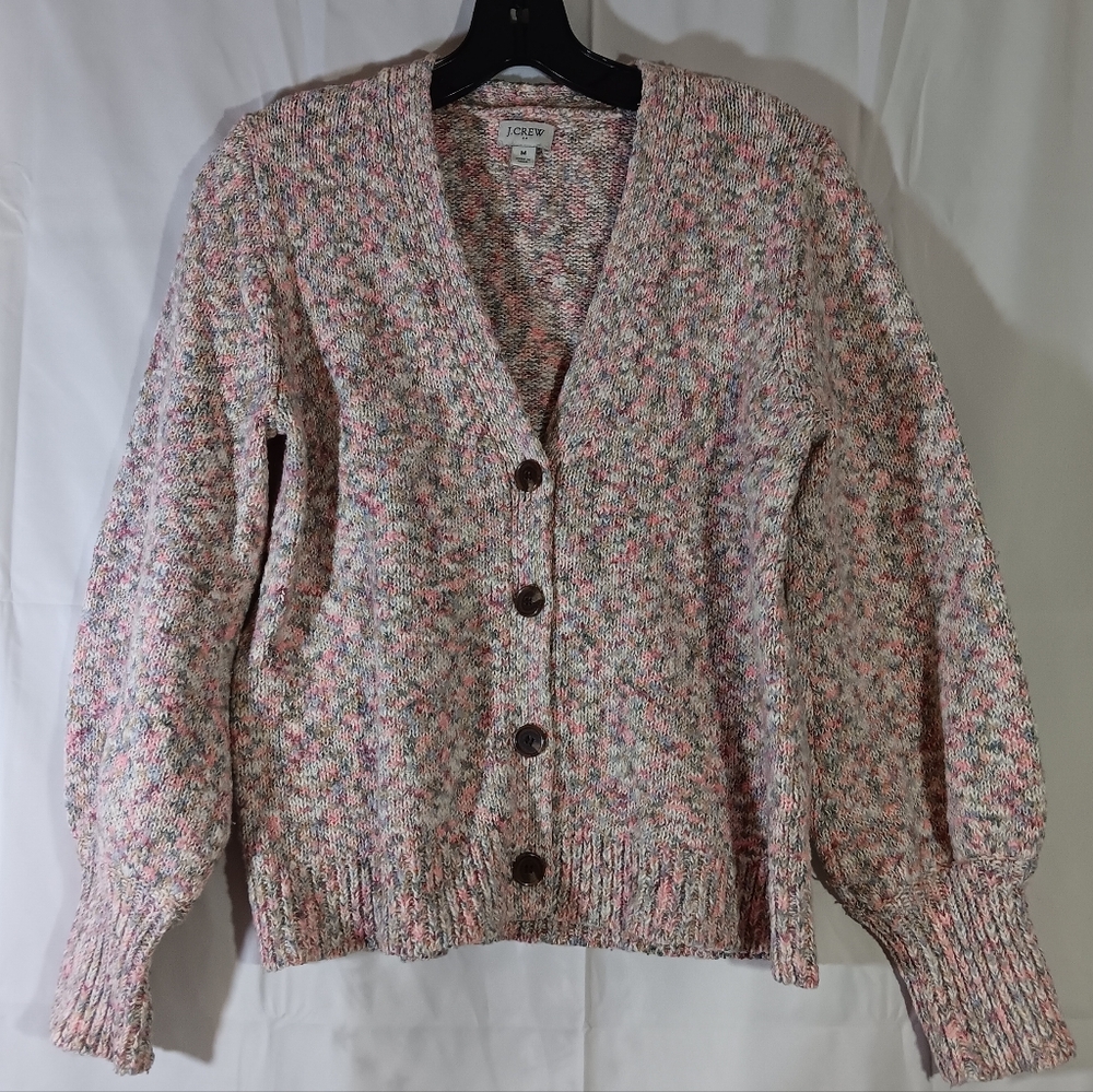 J Crew Womens Medium Sweater Textured Button Cardigan Knit Pastel